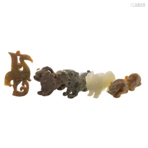 COLLECTION OF FIVE ASSORTED STONE/JADE CARVINGS