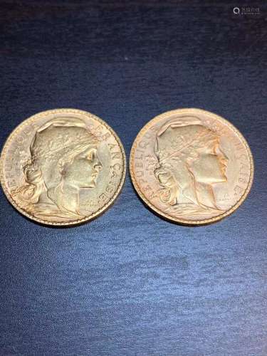 1905年，法国古董22k金币（两枚）