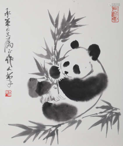 吴作人 熊猫 纸本镜心