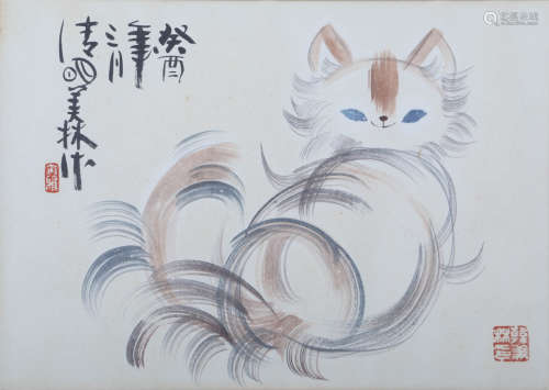 韩美林 猫 纸本镜框