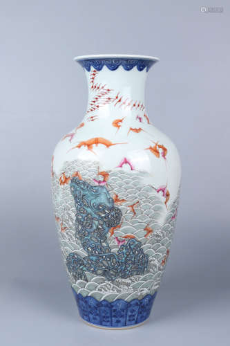 Chinese Qing Dynasty Qianlong Doucai Porcelain Bottle