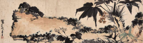 潘天寿款  花鸟  镜片  早期购于上海拍卖公司