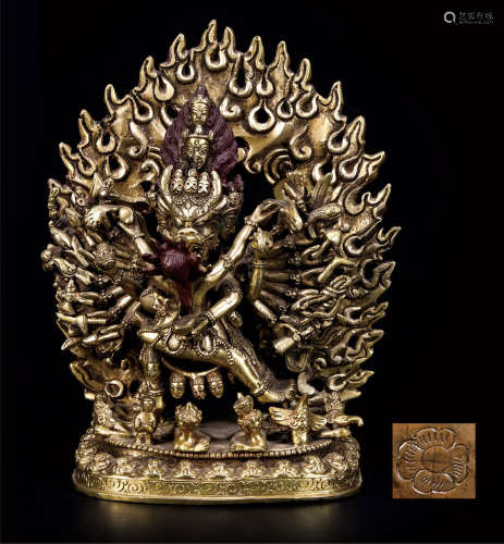 藏传铜鎏金大威德金刚  早期购于法国