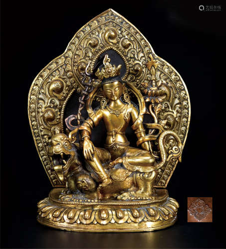 藏传铜鎏金普贤菩萨  早期购于英国