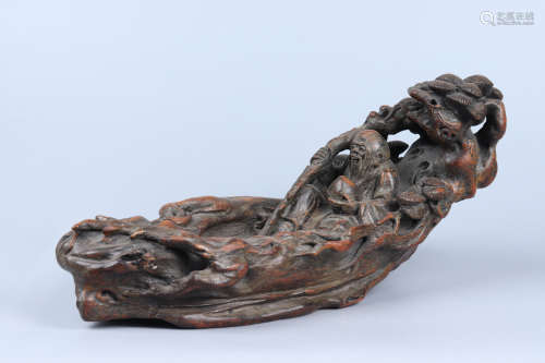 Chinese Agarwood Carving Ornaments Boating Elder