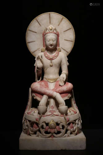 Chinese White Marble Bodhisattva In Period Of Beiqi
