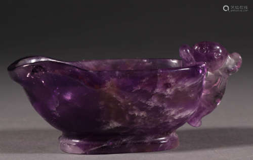 清 紫水晶龙耳杯