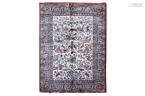 A FINE MACHINE MADE MERCERISED COTTON CARPET OF HUNTING DESI...