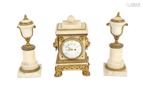 A FRENCH WHITE MARBLE AND GILT BRONZE MANTEL CLOCK, 19TH CEN...