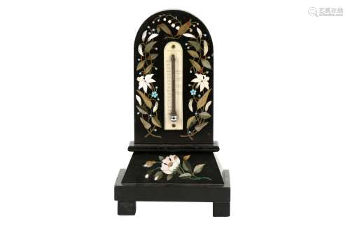 A TORQUAY PIETRA DURA MARBLE DESK THERMOMETER, 19TH CENTURY