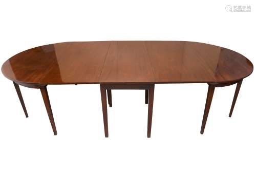 A LARGE D END MAHOGANY DINING TABLE, LATE 18TH/EARLY 19TH CE...