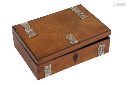 A WALNUT AND SILVER MOUNTED CARD BOX, 19TH CENTURY