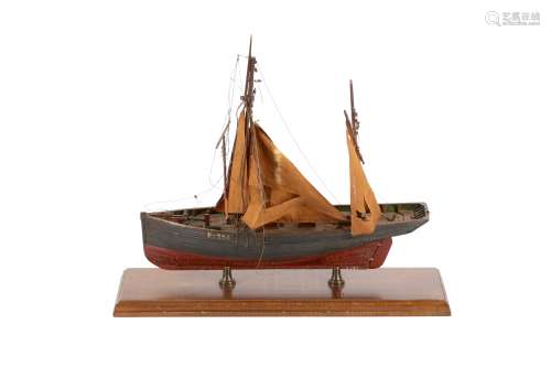 A WOODEN MODEL OF A CLINKER BUILT KETCH, MID/ LATE 20TH CENT...