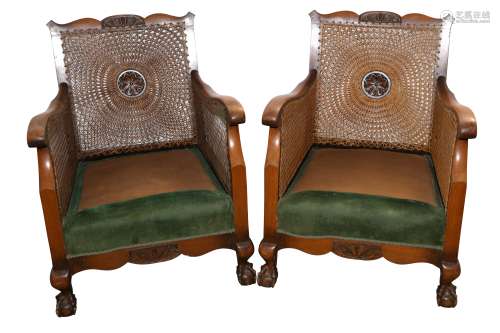 A PAIR OF STAINED BEECH BERGERE CHAIRS