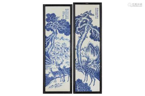 A PAIR OF CHINESE BLUE AND WHITE PAINTINGS ON PORCELAIN, 20T...