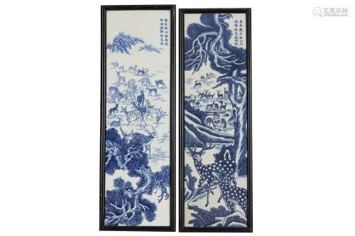 A PAIR OF CHINESE BLUE AND WHITE PAINTINGS ON PORCELAIN, 20T...