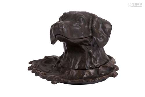 A BRONZE INKWELL IN THE FORM OF A DOGS HEAD, LATE 19TH/ 20TH...