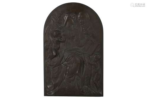 A BARBEDIENNE BRONZE PLAQUE OF THE MADONNA AND CHILD, 19TH C...