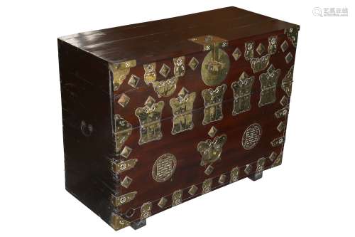 A COLONIAL LACQUERED PINE MARRIAGE CHEST, PROBABLY FROM SING...