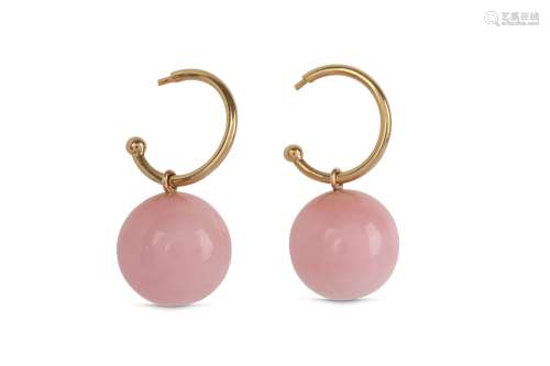 A PAIR OF PINK OPAL EARRINGS