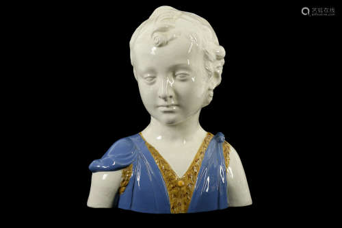 AN ITALIAN RENAISSANCE REVIVAL POTTERY BUST OF A BOY, IN THE...