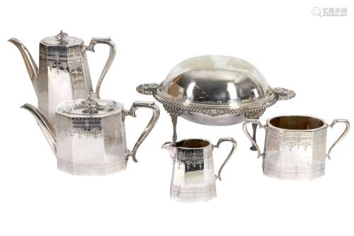 A VICTORIAN SILVER PLATED (EPNS) FOUR PIECE TEA AND COFFEE S...