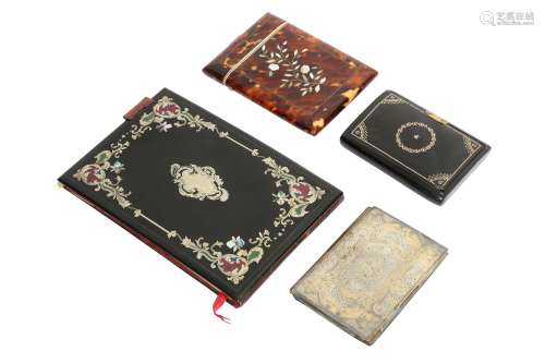 A LACQUERED AND BRASS INLAID NOTEBOOK COVER, 19TH CENTURY