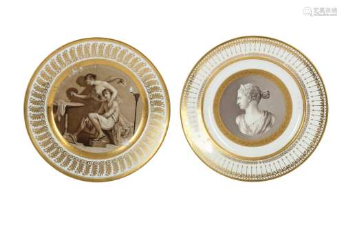 AMENDED DESCRIPTION: TWO SEVRES PORCELAIN PLATES, EARLY 19TH...