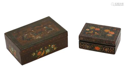 TWO POLYCHROME-PAINTED AND LACQUERED SMALL BOXES