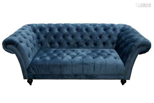 A CHESTERFIELD SOFA UPHOLSTERED IN BLUE VELOUR FABRIC, 21ST ...