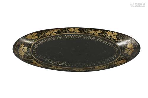 A REGENCY NAVETTE SHAPED PAPIER-MACHE TRAY BY HENRY CLAY