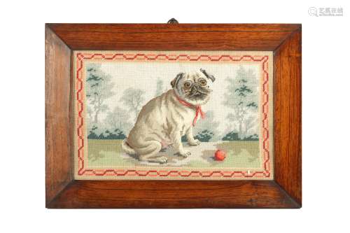 A VICTORIAN GROS POINTE NEEDLEWORK OF A PUG