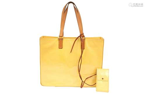 LOUIS VUITTON YELLOW MONOGRAM VERNIS COLUMBUS BAG AND WALKER...