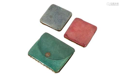 A GREEN SHAGREEN COVERED COMPACT, PROBABLY FOR THE CHINESE M...