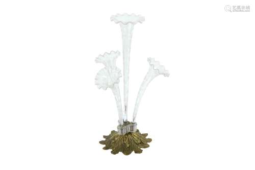 A VICTORIAN GLASS AND BRONZE EPERGNE