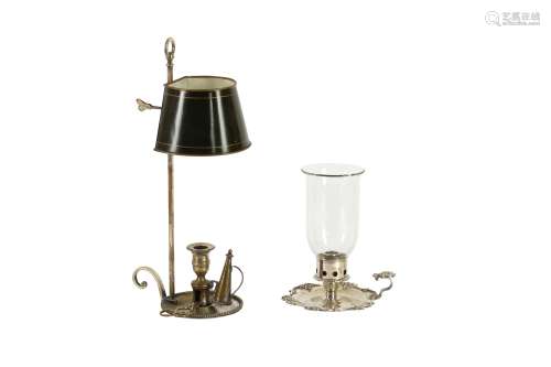 A SILVER PLATED BRASS SINGLE BOUILLOTTE LAMP, LATE 19TH/EARL...