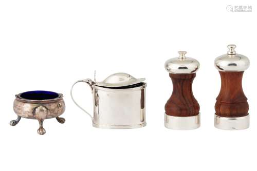 A MIXED GROUP OF STERLING SILVER CONDIMENTS, INCLUDING A GEO...