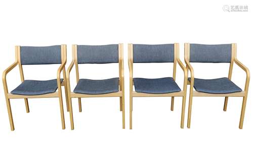 FOUR BEECH ARMCHAIRS, 20TH CENTURY