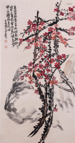 A CHINESE VERTICAL PLUM FLOWER PAINTING SCROLL
