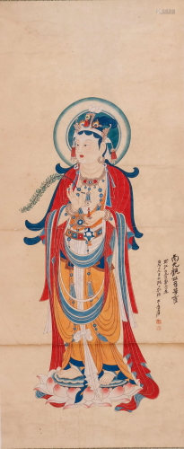 A CHINESE VERTICAL BUDDHA PAINTING SCROLL
