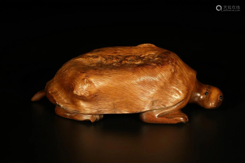 A XYLOMA WOOD TURTLE DISPLAY ORNAMENT