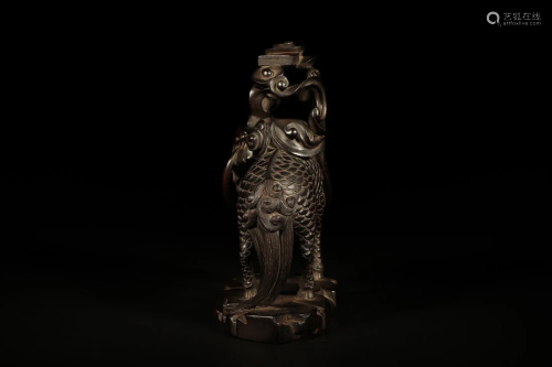 A ZITAN WOOD KIRIN MYTHICAL ANIMAL DISPLAY FIGURINE