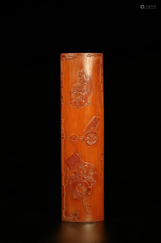 A CARVED BAMBOO ARMREST