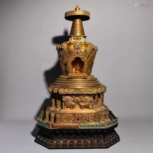 A GILT BRONZE DAGOBA