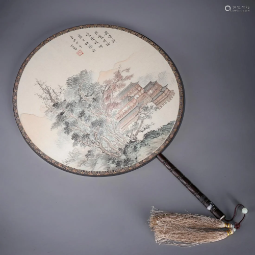 A CHINESE PAINTED FAN LANDSCAPE PAINTING