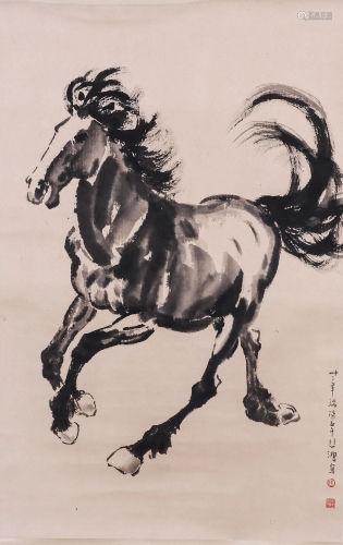 A CHINESE VERTICAL HORSE PAINTING SCROLL