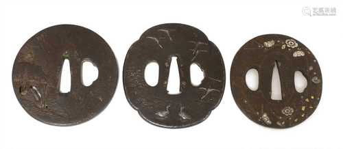 Three Japanese bronze tsuba,