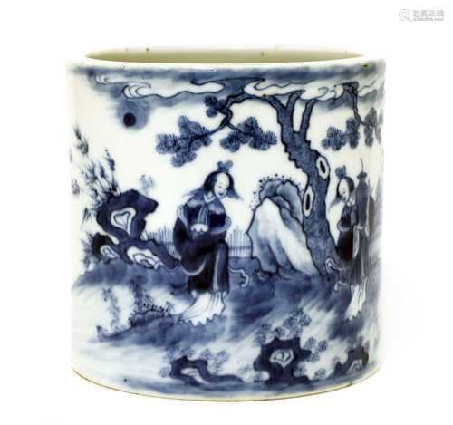 A Chinese blue and white brush pot,