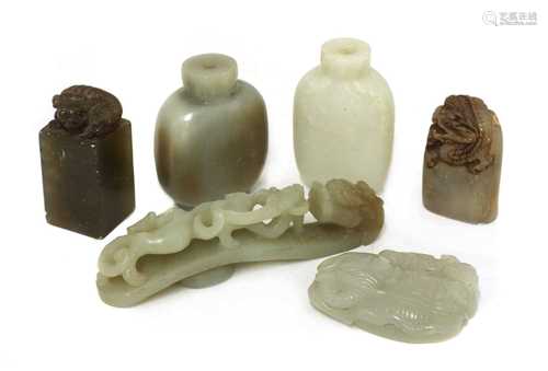 A group of Chinese jades and soapstone carvings,