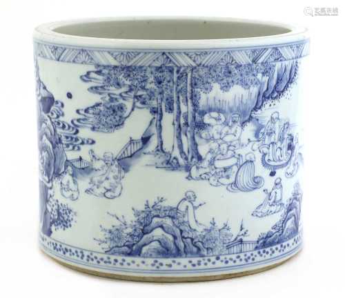 A Chinese blue and white brush pot,